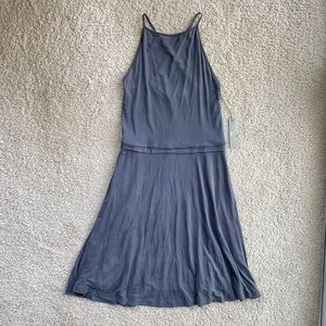 Tart High Neck Halter Dress Small NEW Crisscross Suede Spaghetti Strap Blue Gray